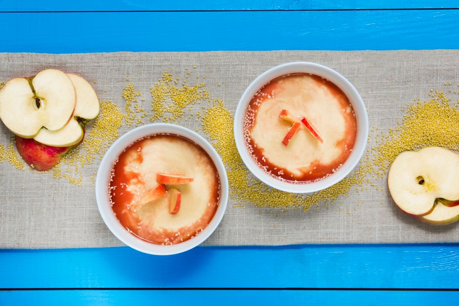 Top view of apple porridge with millet, perfect for breakfast inspiration.